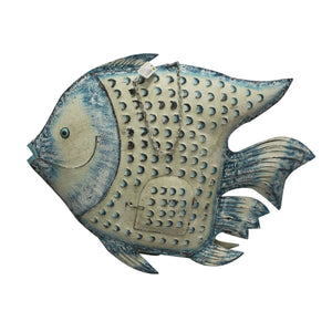 Wall Decoration Romimex Blue White Golden Metal Fish 107 x 83 x 15 cm-0