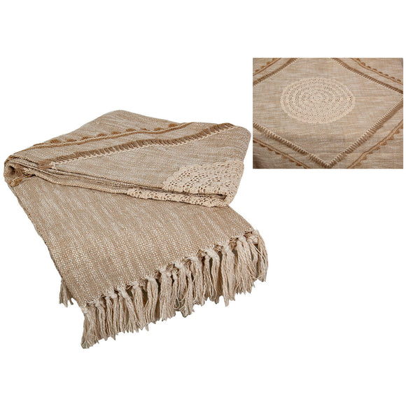 Blanket Romimex Beige Embroidery 125 x 150 x 150 cm-0