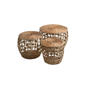 Set of Baskets Romimex Natural wicker With lid (3 Pieces)-0