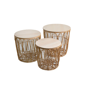 Tables set Romimex Natural wicker 3 Pieces-0