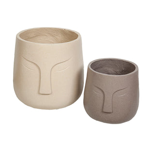 Set of Planters Romimex Beige Ceramic Face (2 Pieces)-0