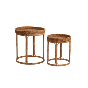 Set of 2 tables Romimex Natural Bamboo Rattan 35 x 45 x 35 cm-0