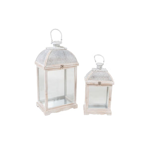 Lantern set Romimex White Wood Metal 30 x 60 x 22 cm 2 Pieces-0