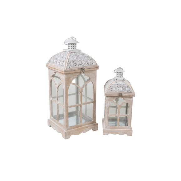 Lantern set Romimex White Wood Metal 24 x 59 x 24 cm 2 Pieces-0