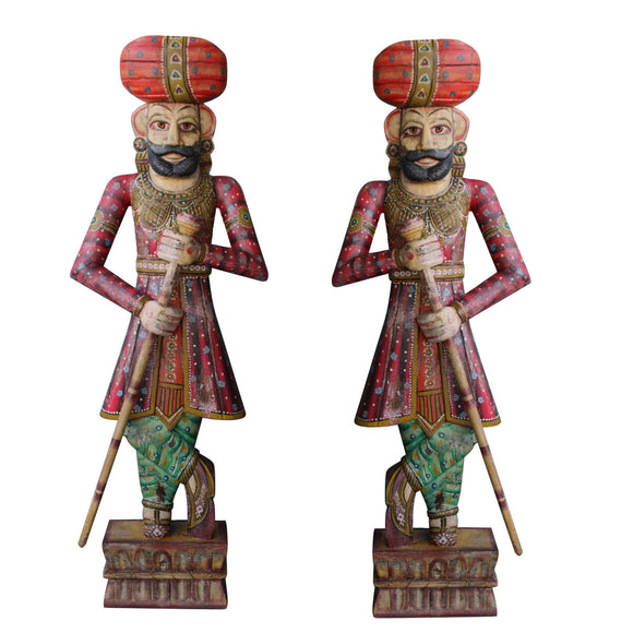 Sculpture Romimex Red Orange Mango wood 50 x 153 x 23 cm Indian Woman 2 Pieces-0