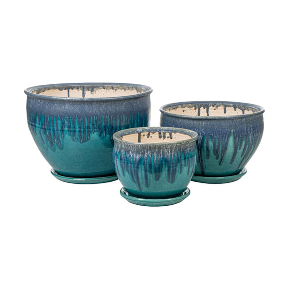 Planter Romimex Blue Porcelain 48 x 32 x 48 cm 3 Pieces-0