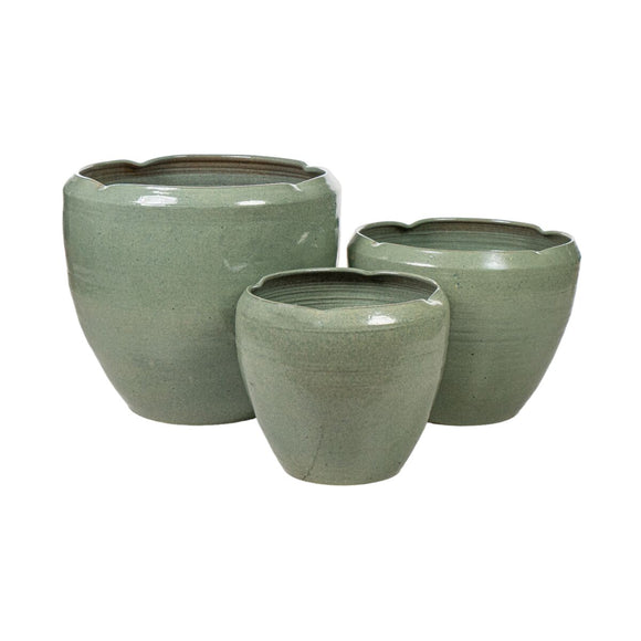 Set of Planters Romimex Green Porcelain (3 Pieces)-0