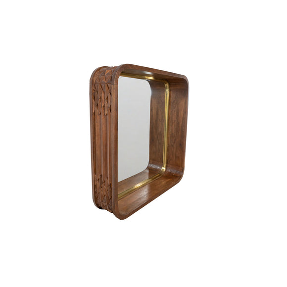 Wall mirror Romimex Brown Mango wood Squared 120 x 120 x 26 cm-0