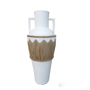 Floor vase Romimex White Natural Ceramic Natural Fibre 30 x 100 x 30 cm-0