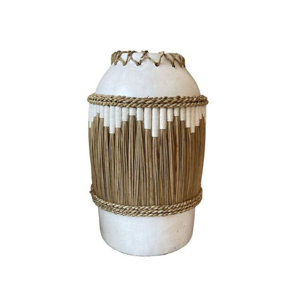 Vase Romimex White Natural Ceramic Natural Fibre 27 x 40 x 27 cm-0