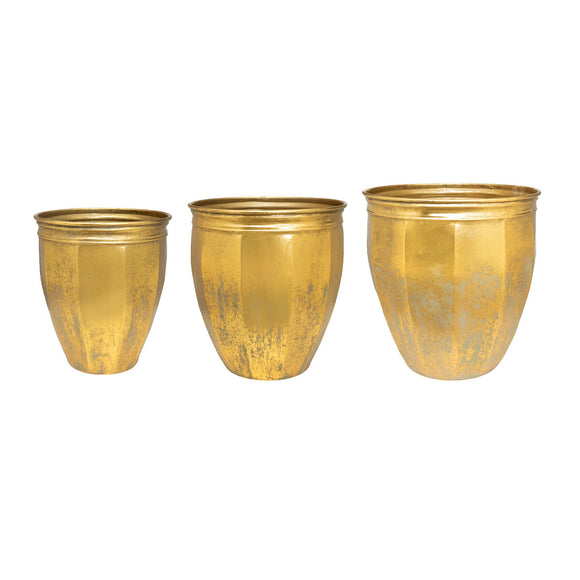 Set of Planters Romimex Golden Metal 36 x 39 x 36 cm 3 Pieces-0