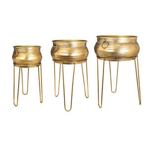 Set of Planters Romimex Golden Metal 47 x 74 x 47 cm 3 Pieces-0