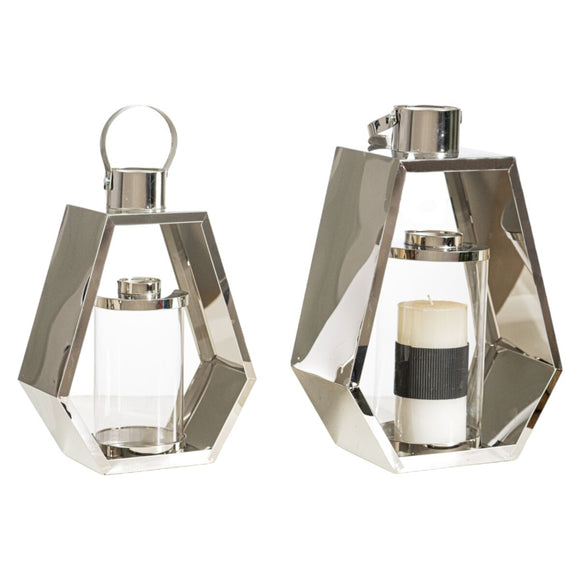 Lantern set Romimex Silver Metal Glass 24 x 34 x 13 cm 2 Pieces-0