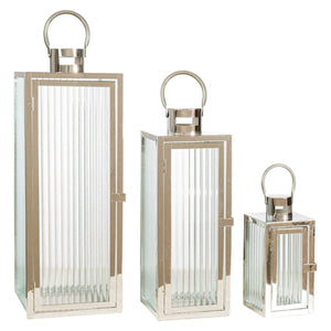 Lantern set Romimex Silver Metal Glass 18 x 49 x 18 cm 3 Pieces-0