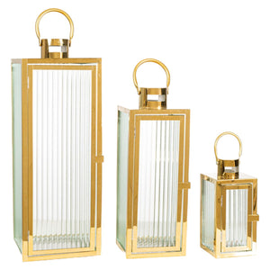 Lantern set Romimex Golden Metal Glass 18 x 49 x 18 cm 3 Pieces-0