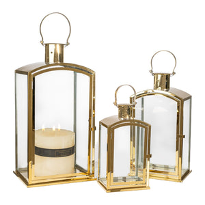 Lantern set Romimex Golden Metal Glass 24 x 54 x 20 cm 3 Pieces-0