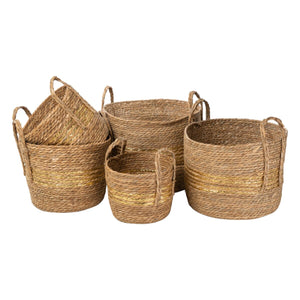 Set of Baskets Romimex 844147 Golden Natural Natural Fibre 5 Units-0