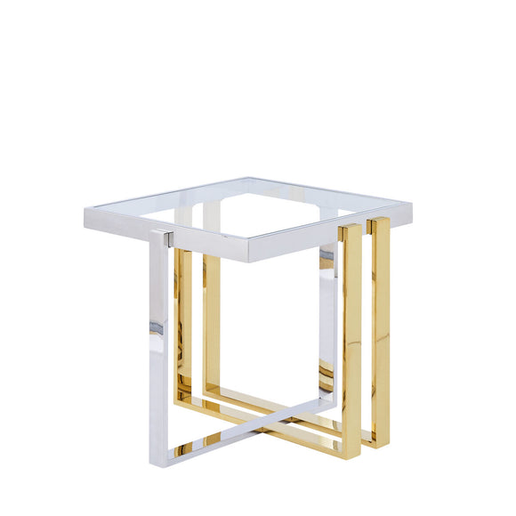 Side table Romimex Golden Silver Stainless steel Tempered glass 55 x 55 x 55 cm-0