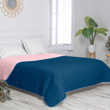 Reversible Bedspread HappyFriday Basic Dash Pink Navy Blue 240 x 260 cm-1