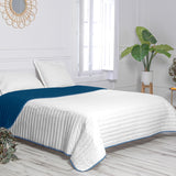 Reversible Bedspread HappyFriday Basic Dash White Navy Blue 270 x 260 cm-2