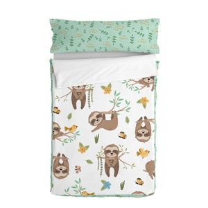 Quilted Zipper Bedding HappyFriday Moshi Moshi Happy Sloth Multicolour 105 x 200 cm-0