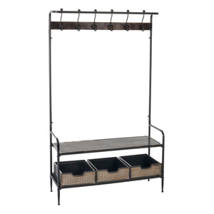 Hall Table with Drawers BRICK Coat rack Brown Black Iron 111 x 37 x 185 cm-0