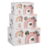 Set of Chests 65 x 38 x 35 cm Flowers Canvas DMF (3 Pieces)-0