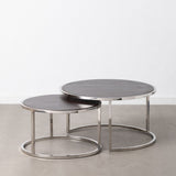 Set of 2 tables Brown Silver Stainless steel Mango wood 75 x 75 x 41 cm (2 Units)-1