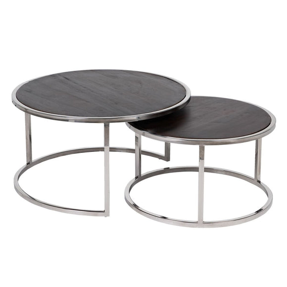 Set of 2 tables Brown Silver Stainless steel Mango wood 75 x 75 x 41 cm (2 Units)-0