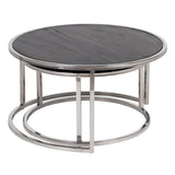 Set of 2 tables Brown Silver Stainless steel Mango wood 75 x 75 x 41 cm (2 Units)-8