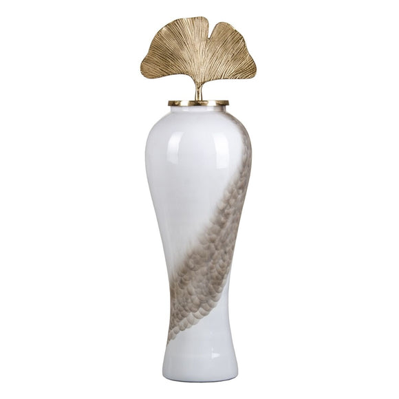 Vase 29 x 29 x 102 cm Crystal Golden Metal White-0
