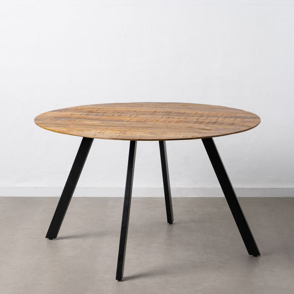 Dining Table 130 x 130 x 77 cm Natural Black Wood Iron-0