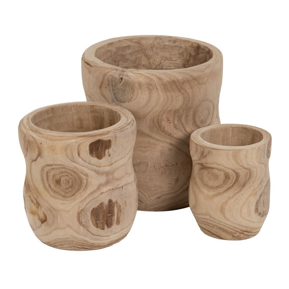 Set of Planters Natural Paolownia wood 44 x 44 x 46 cm (3 Units)-0