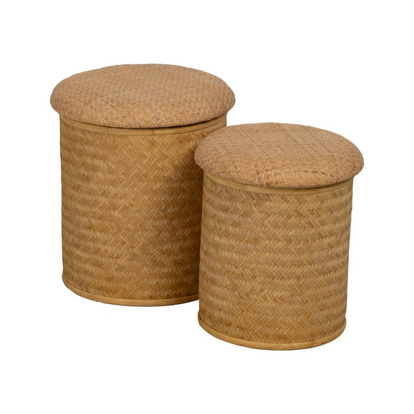 Pouffe RATÁN Natural Rattan 40 x 40 x 46 cm (2 Units)-0