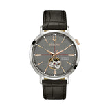 Bulova Watch 98A187 Gent 41mm Stainless Steel Leather Strap 3 ATM Mineral Glass