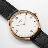Cauny Watch CSM003 Quartz 40mm Stainless Steel Case Black Dial Leather Strap