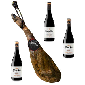 Grain-fed Iberico Ham Linaje Negro 5,5 kg 750 ml wine bottle x 3-0