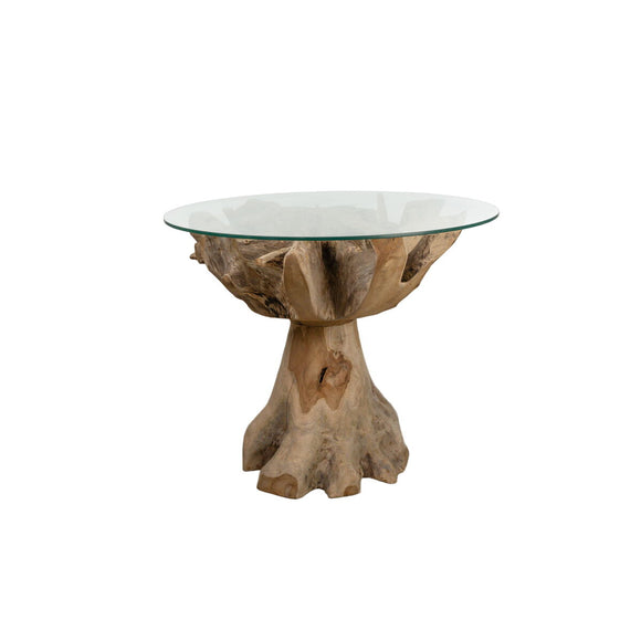 Side table Romimex Natural Glass Teak 80 x 75 x 80 cm-0