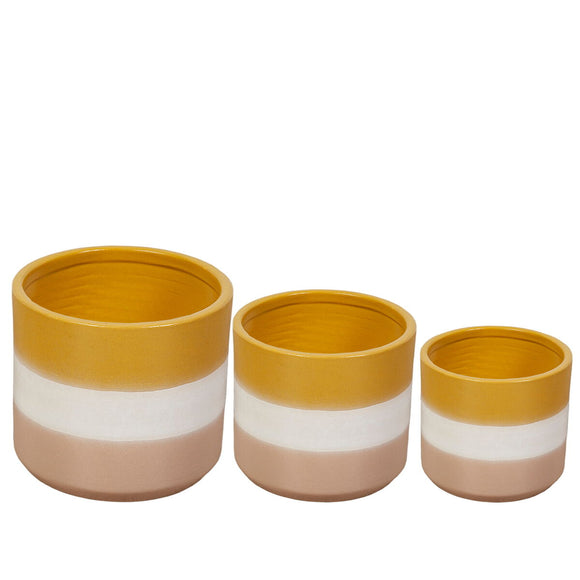 Set of Planters Romimex Yellow Beige Ceramic (3 Pieces)-0