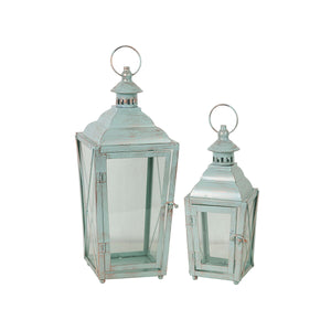 Lantern set Romimex White Metal Stripped 15 x 38 x 15 cm 2 Pieces-0