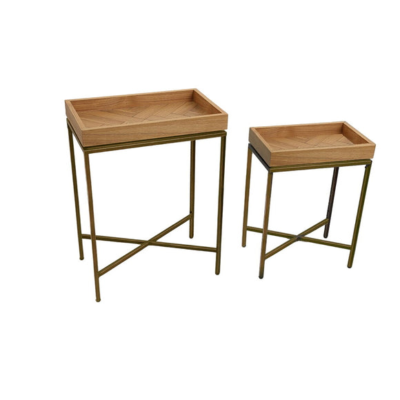 Tables set Romimex Natural Metal MDF Wood 2 Pieces-0