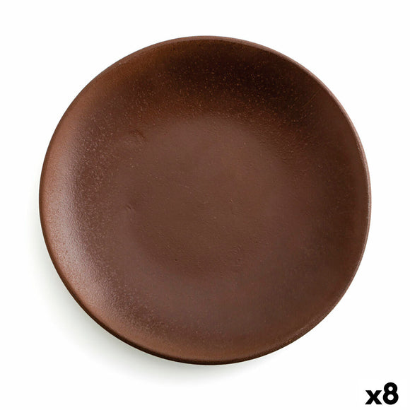 Flat Plate Anaflor Barro Anaflor Brown Ceramic Baked clay Ø 29 cm (8 Units)-0