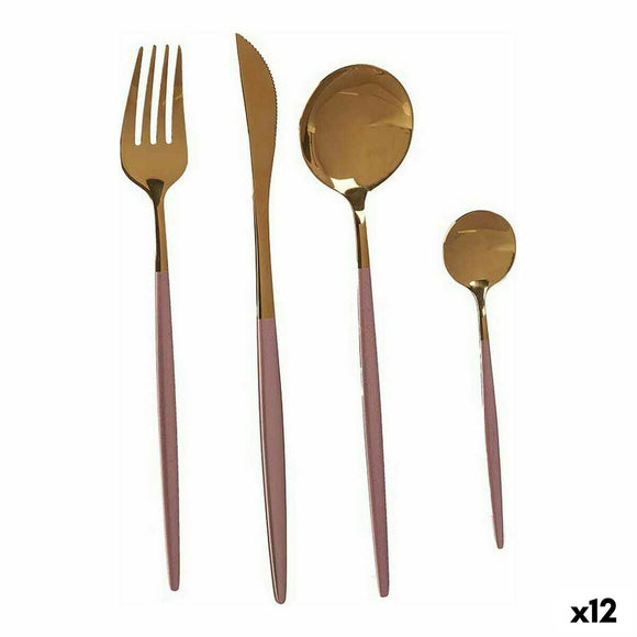 Cutlery Set Pink Golden Stainless steel (12 Units)-0