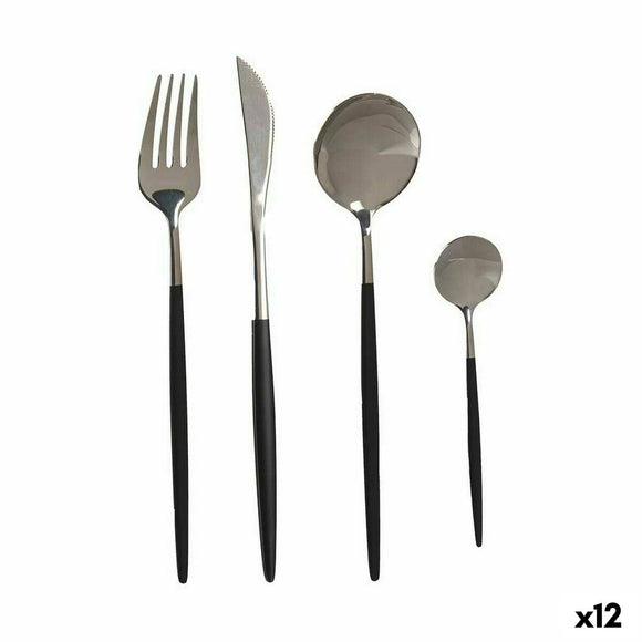 Cutlery Set Black Silver Stainless steel 8 Pieces (12 Units)-0
