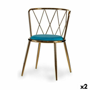 Chair Rhombus Blue Golden 50,5 x 73 x 51 cm (2 Units)-0