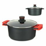 Casserole with glass lid Ø 28 cm Black Aluminium (4 Units)-1