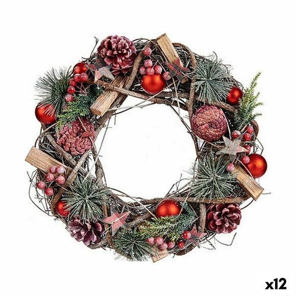 Advent wreathe Red Green Natural Wood Plastic 35 x 10 x 35 cm (12 Units)-0