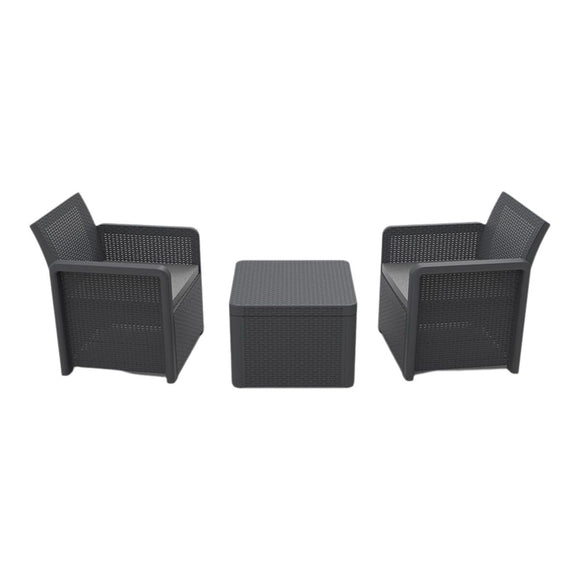 Table Set with 2 Armchairs Shaf Anthracite 57 X 57 X 42 CM (3 Pieces)-0