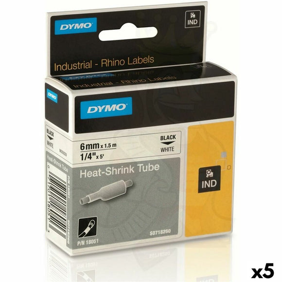 Laminated Tape for Labelling Machines Rhino Dymo ID1-6 White Black 6 x 1,5 mm (5 Units)-0