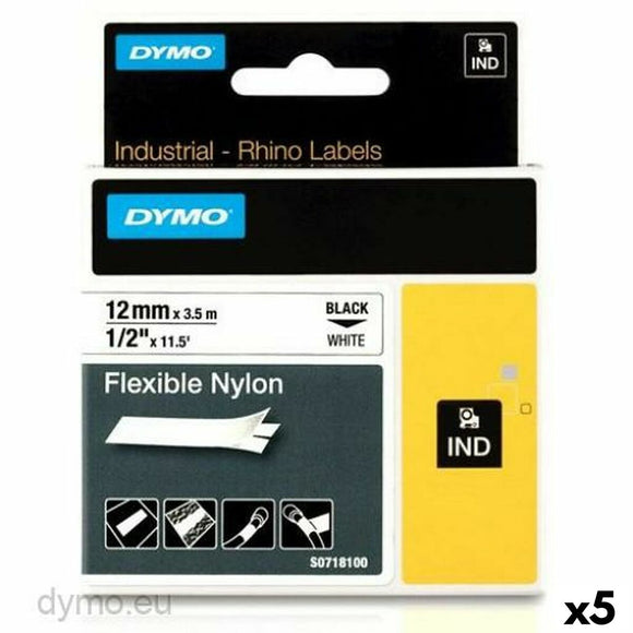 Laminated Tape for Labelling Machines Rhino Dymo ID1-12 12 x 3,5 mm Black White Self-adhesives (5 Units)-0